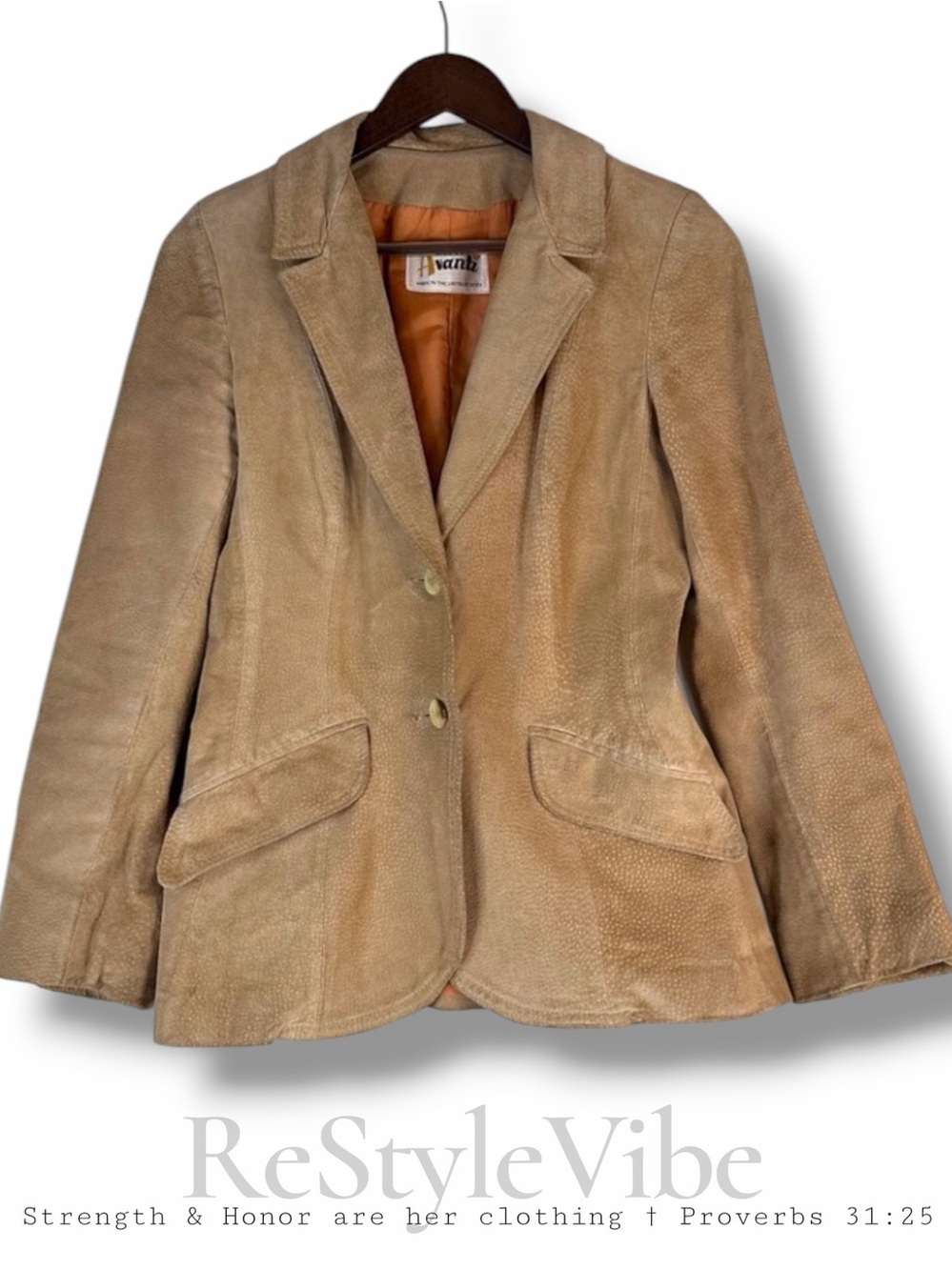 AVANTI Vintage Women’s Size 8 Blazer Jacket Coat Suede Leather Tan Lined